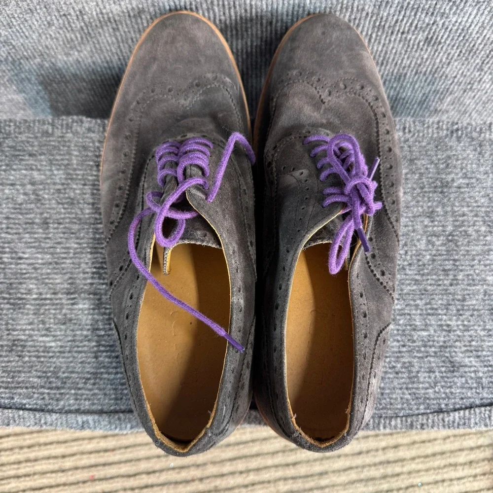 Bold! Long Wingtip Oxford Shoes Grey Suede Purple Sole Mens 9